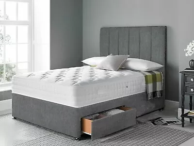 Reinforced Divan Bed Set With Free 6 Panel 26 Inch Headboard Single Double King • £211