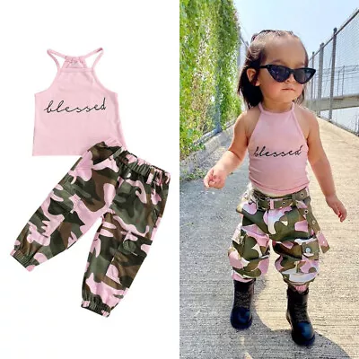 Toddler Baby Girl Clothes Set Kids Sleeveless T-shirt Top Pants Trousers Outfits • £11.99