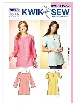 Kwik Sew Sewing Pattern 3870 Misses 8-22 Easy Pullover Tops Tunics W/ Hem Slits • $15.95