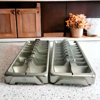 Vintage Frigidaire Aluminum Ice Cube Trays 20 Cubes Eac Spring Action Lot Of 2 • $17.99