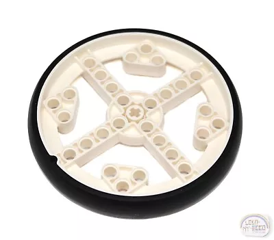 LEGO Technic - Wheel W/ Axle & 28 Pin Holes - White Fixed Black Tire - 49295c02 • $15.61