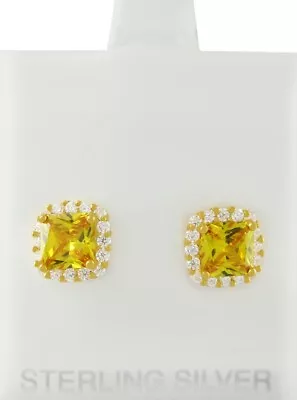 LAB CREATED 2.48 Cts YELLOW TOPAZ & WHITE SAPPHIRES EARRING .925 SILVER (Yellow) • $0.99