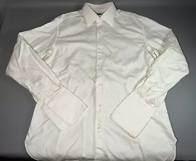 Zilli Ivory Cream 100% Cotton Long Sleeve Dress Shirt Size 41 - 16 Made In Italy • $79.99