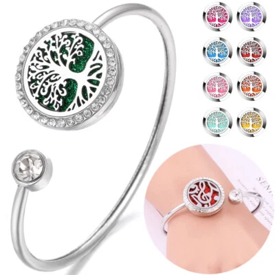 $6.38 • Buy Aromatherapy Essential Oil Diffuser Bracelet  Stainless Steel Locket Open Bangle