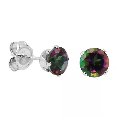 1Ct TW 5mm Round Mystic Topaz Stud Earrings In 925 Sterling Silver • $19.95