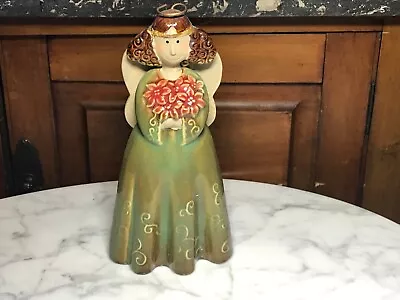 Vtg 8  Figurine Gold Tone & Brown Pottery Angel Halo Wings  Flowers High Glazed • $15