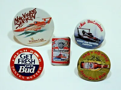 Pinback Buttons Vintage Miss Budweiser/Beer Lot Of Five Collectible Metal Nice! • $27