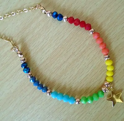 Star Rainbow Necklace Handmade Long Chain Star Pendant Gold Color Christmas Gift • £4.59