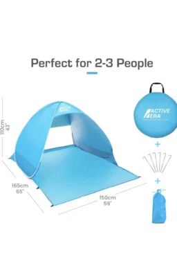 £9 • Buy Active Era® Pop Up Beach Tent Blue- Rated UPF 50+ For UV Sun Protection