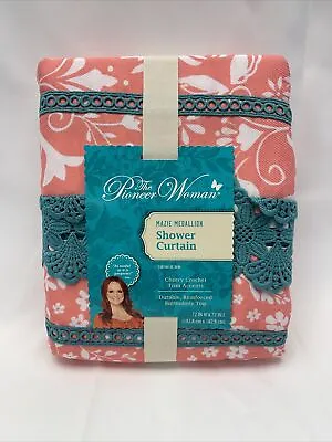 Pioneer Woman Mazie Medallion Lace Applique Fabric Shower Curtain Coral 72 X72  • $16