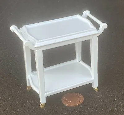 £8.99 • Buy White Painted Wooden 2 Tier Tea Serving Trolley Tumdee 1:12 Scale Dolls House 04