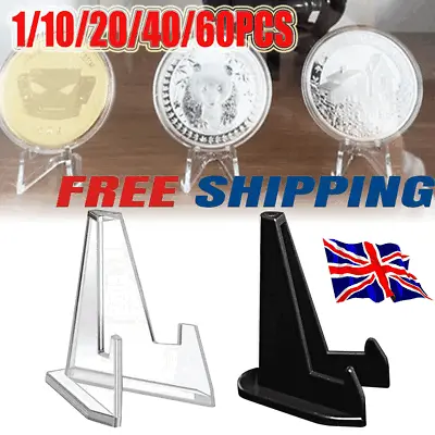 1-20 Plastic Stands Mini Coin Display Stand Holder Rack Shelf For Medals BadgQS • £1.19