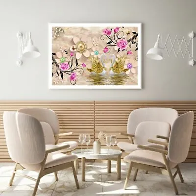 $12.90 • Buy Swans & Flowers 3D Design Print Premium Poster High Quality Choose Sizes