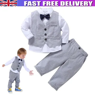 3Pc Baby Set Toddler Boy Wedding Formal Tuxedo Suit Outfits Shirt+Pant+Vest Gift • £19.16