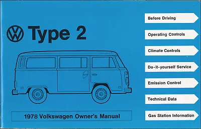 1978 Volkswagen Bus Owners Manual NOS VW Transporter Type 2 Van Owner Guide Book • $99.95