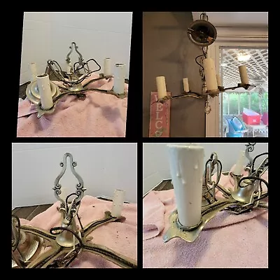 ANTIQUE PEWTER?  ART NOUVEAU CHANDELIER PENDANT LIGHT FIXTURE Candle 5 Arm • $45