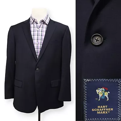 HART SCHAFFNER MARX Mens Solid Navy Blue Sport Coat Suit Jacket Blazer 48 L • $52.99