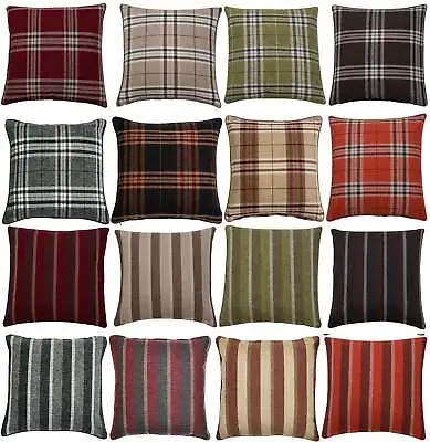 £8.99 • Buy Tartan Check Cushion Covers Reversible Stripe Scatter 17  (43 Cm) Or 23  (58 Cm)