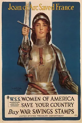 Joan Of Arc Saved France Vintage World War One US Military Propaganda Poster • $9.99