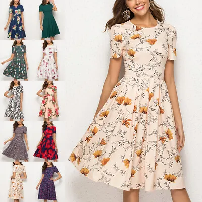 $30.96 • Buy Womens Short Sleeve Boho Floral A-line Dress Ladies Evening Vintage Party Dress