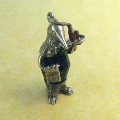 Vintage English Sterling Silver Nuvo Charm Crystal Penguin Waiter Serves Wine • $95
