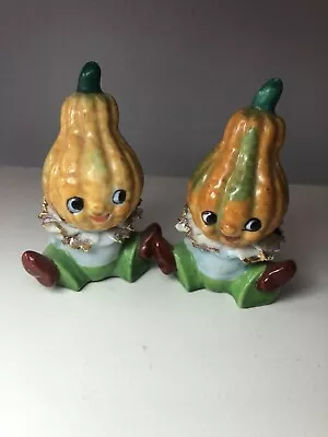 Vintage Halloween Pumpkin Man Gourd Head Ceramic Salt Pepper Shakers Japan • $30