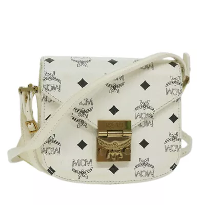 MCM Vicetos Logogram Shoulder Bag PVC Leather White Auth 64172 • £253.31