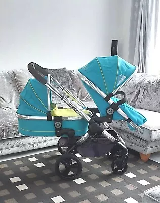 Icandy Peach Blossom Double Twin Pushchair With Carrycot Teal Blue • £289.99