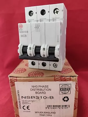 Wylex Nsb310-b 10a 10amp B Type B10 Triple Pole Tp 3p Mcb Fuse Switch New • £23.89