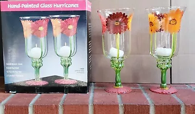 Vintage CENTRUM 2pc. Hand Blown And Painted Glass Candle Hurricanes - Set 2 Of 4 • $15