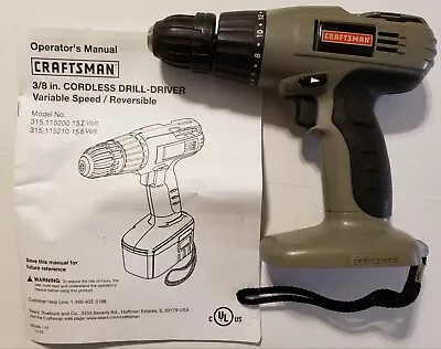 Craftsman 3/8  Cordless 15.6V Drill/ Driver Power TOOL ONLY With Manual  • $29.99