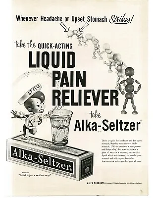 1959 Alka-Seltzer Headache Upset Stomach Relief SPEEDY Mascot Vintage Print Ad • $8.95