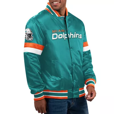NFL Miami Dolphins Turquoise Satin Bomber Letterman Baseball Varsity Jacket • $85