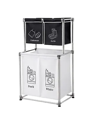 2 Tier Laundry Sorter Hamper Basket With 4 Removable Bags Foldable Bin Organizer • $52.71