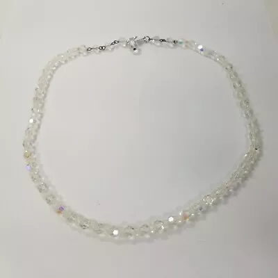 VTG Crystal Necklace Clear Aurora Borealis Bead Round Iridescent Faceted 18  • $24.99