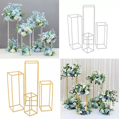 Tall Square Metal Geometric Stand Flower Vase Holder Party Wedding Centerpieces • £10.94