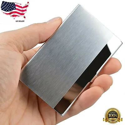 Pocket Stainless Steel & Metal Business Card Holder Case ID Credit Wallet Silver • $4.79