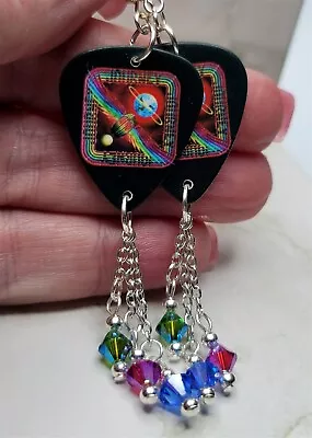 Journey Departure Guitar Pick Earrings With Swarovski Crystal Dangles • $7