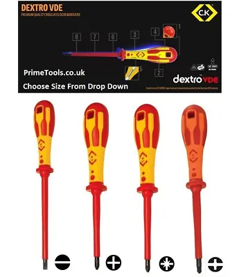 CK DEXTRO Insulated VDE Screwdrivers Choose From Pozi Phillips Slotted Modulo • £6.95