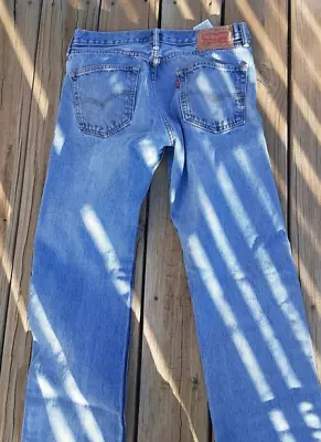 Levis 505 Mens Regular Fit Straight Leg Factory Faded Denim Blue Jeans 32x34 • $27.98