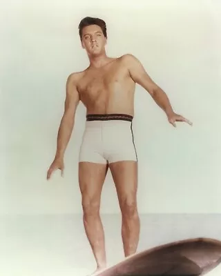 Elvis Presley Posing Bare-chested In Swim Shorts On Surfboard 8x10 Color Photo • $14.99