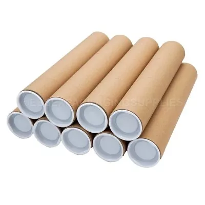 Kraft Cardboard Tubes Packaging Cylinder White Caps 50mm A0 A1 A2 A3 A4 • £6.19