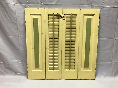 Antique Pair 14x28 Bi-fold Window Wood Louvered Paneled Shutters 786-23B • $150