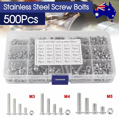 M3 M4 M5 304 500pc Stainless Steel Hex Socket Button Head Bolts Screws Nuts Kit • $13.69