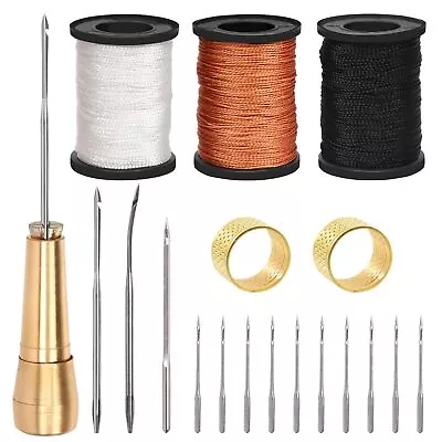 19Pcs Portable Canvas Leather Sewing Awl And Needle With Nylon Waxed Cord Thread • $22.37