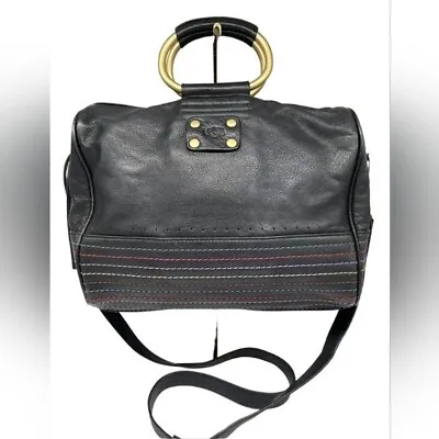 Ugg Australia Handbag Black Leather Rainbow Stitch Satchel Crossbody Purse Bag • $150