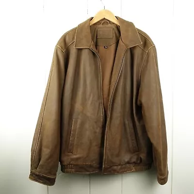 Croft And Barrow Genuine Leather Light Brown Bomber Jacket Size Large Tall • $39.95