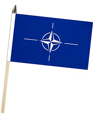 NATO Large Hand Flag With Wooden Pole (18  X 12 ) • £8.90