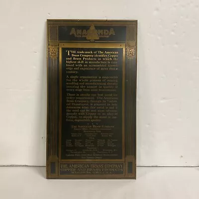 Vintage Copper/brass Sign Anaconda American Brass Company • $95