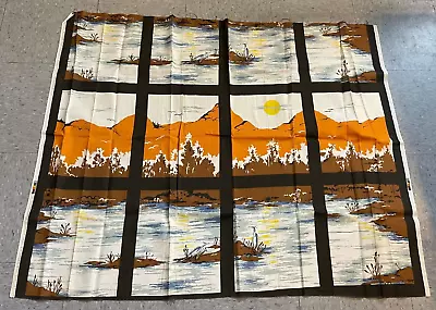 Antique Mid Century Scenic Mountains & Lake Fabric Scene 43  X 36  Decor Rare • $29.90